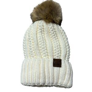 C.C. Winter Sherpa Fleeced Lined Chunky Knit Stretch Pom Pom Hat.